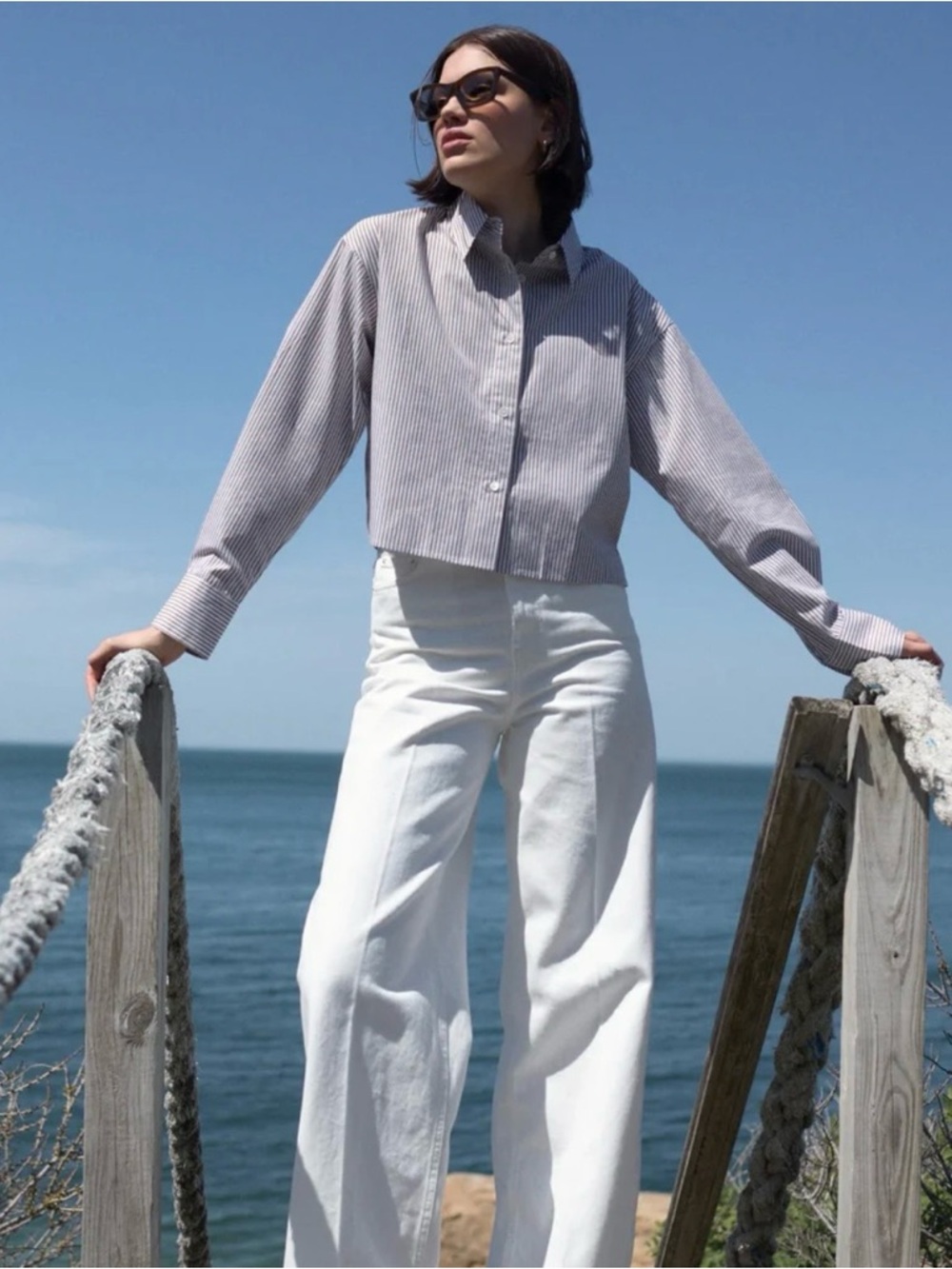 NWT Sold Out NYC Everything Cropped Shirt in Truffle Micro Stripe!